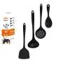 Kitchen Silicone Kitchenware Set of 4, Cooking Silicone Appliance Set, Non-Stick Heat-Resistant Silicone Silicone Spoon Shovel Kitchen Supplies Kitchen Set, black