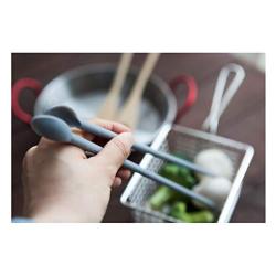 Korea Silicone Colorful Cooking Chopsticks with Spoon, 12inches (30.5cm), Convenient. Cuteness (Pastel Gray)