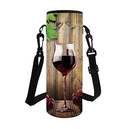 Modern Stylish Bottle Sleeve,Wine Glass Grapes Rustic Wood Kitchenware Home and Cafe Interior Art Design Decorative for Bottle & Vacuum Cup,3.1L x 3.1W x 7.4H