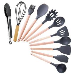 Kitchenware Set, 11 Piece Silicone Cooking Sets Wooden Handle Set Cooking Turner Clamps For Nonstick Cookware