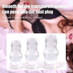 Mrshen 3- Pack Silicone Hollow Anales Plug Set Hollow Enema Plug Anall Dilator Hollow Plug Buutt Hollow Peep Dilator Fun Toys Sexy Tous for Couple (Transparent)