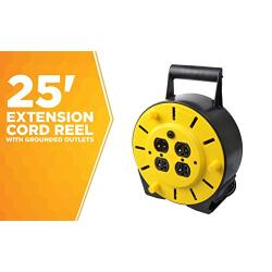 Woods 4907 Extension Cord Reel with 4-Outlets 16/3 SJTW and 12A Circuit Breaker, 25-Foot