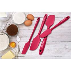 Silicone Spatula Set | 4 Versatile Tools Created for Cooking, Baking and Mixing | One Piece Design, Non-Stick & Heat Resistant | Strong Stainless Steel Core (UpGood Kitchen Utensils, Red)