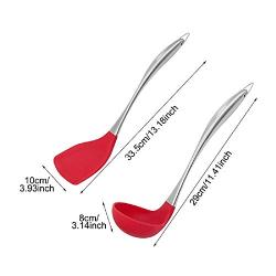 Kitchen Utensils Set 2 Pcs/Set Silicone Cooking Tools Stainless Steel Kitchenware Handle Scoop Spoon Non-Stick Ladle Turner Kitchen Tableware Utensil