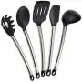JunbosiKitchenware Stainless Steel Silicone Kitchenware 5 Set of 10 Handle Spatula Scraper Soup Colander Set,5pieceset