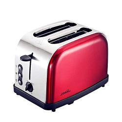 QIN.J.FANG-Kitchen 2-Slice Toaster Stainless Steel, 6-speed professional temperature control Removable Crumb Tray, 220V,Red