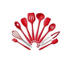 10Pcs/Set Kitchenware Silicone Heat Resistant Kitchen Cooking Utensils Non Stick Kitchen Baking Cooking Tool Sets,Red