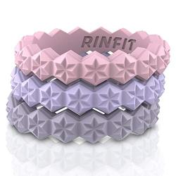 Rinfit Designed Silicone Wedding Ring for Women Set of Thin & Stackable Rings. 3 Rings Pack. Comfortable, Soft Rubber Wedding Bands.