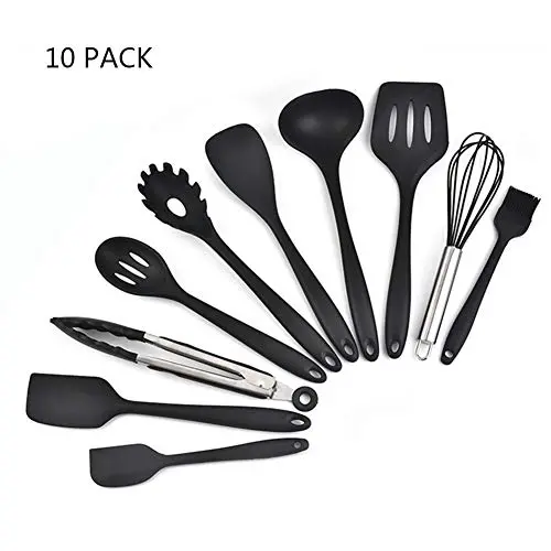 Silicone Kitchenware Set of 10 Kitchen Eco-Friendly Cooking Tools Non-Stick Heat-Resistant Barbecue, Cooking, Salad, Frying