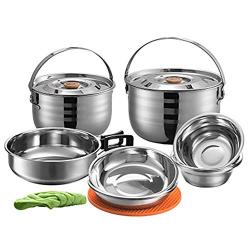 Outdoor Cookware Stainless Steel Set - Includes Pots with Lid, Pot Bowls and Cutlery Kit - Great for Traveling, Camping, Hiking, Biking and Picnic