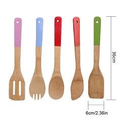 Cooking Tool Sets - 5pcs Exquisite Natural Bamboo Cutlery Set Wood Spoon Shovel Color Paint Handle Utensils - Cooking Sets Tool Cooking Tool Sets Kitchen Silicon Utensil Cutlery Wood Bamboo Spoo