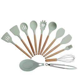 Kitchenware Set Silicone Cookware 12Piece - Cookware Set With Bamboo Handle For Nonstick Cookware, Best Kitchen Gadget Kitchen Tool Set (Color : Light green)