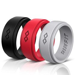 Rinfit Silicone Wedding Ring for Men 1 or 3 Rings Pack. Designed, Safe & Soft Mens Silicon Rubber Bands. Comfortable & Durable Wedding Band Replacement. U.S. Design Patent Pending. Size 7-14