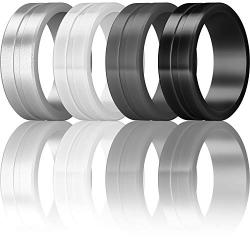 ThunderFit Mens Silicone Rings 7 Rings / 4 Rings / 1 Ring - Brushed Top Beveled Edges Rubber Wedding Bands 6.35mm Wide - 2mm Thick