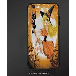 Case Compatible with iPhone 6/6S Ultra Slim Protective TPU Cover,Anti-Scratch Back,Halloween Decorations,Cute Witch on a Broom with Baby Kitten and Hazy Moonlight Print,Multi