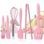 firlar 6pcs Silicone Baking Utensils Set, Pink Silicone Egg Beater Spoon Clip Spatula Oil Brush Kitchenware Hand Whisk Mixer Cookware Set