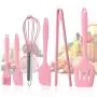firlar 6pcs Silicone Baking Utensils Set, Pink Silicone Egg Beater Spoon Clip Spatula Oil Brush Kitchenware Hand Whisk Mixer Cookware Set