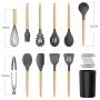 Silicone Cooking Utensils Kitchen Utensil Set - 11 Pieces Natural Wooden Handles Cooking Tools Turner Tongs Spatula Spoon for Nonstick Cookware - Best Kitchen Tools (BPA Free, Non Toxic)