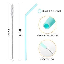 12 Pack Reusable Silicone Drinking Straws with Case - Regular Size - Long Flexible Straws for 20oz and 30oz Tumblers, 2 Cleaning Brushes Included