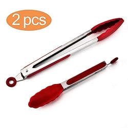 Food Tongs with Silicone, Premium Sturdy 12-inch and 9-inch Stainless-Steel Locking Kitchen Tongs for Cooking, Barbecue, Salad, Grilling, Frying, Set of 2