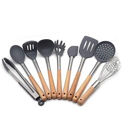 9 pieces Wooden Handle Silicone Kitchenware Set Plastic Cooking Tools Cookware Kitchen Tools