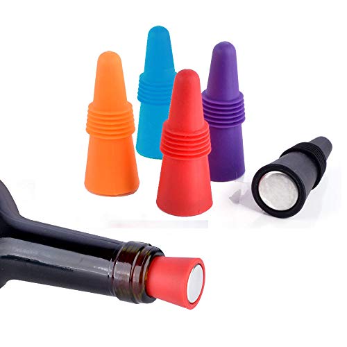 SZUAH Wine Bottle Stopper (Set of 5), Silicone Reusable Wine and Beverage Bottle Stopper with Grip Top, Assorted Color.(Red, Blue, Orange, Purple, Black)