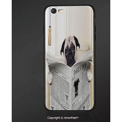 Customized iPhone 6 Case | iPhone 6S Case | Shockproof,Lightweight,Scratch Resistant,Pug,Puppy Reading The Newspaper on The Toilet Bathroom Funny Image Pug Joke Print,Cream Black White