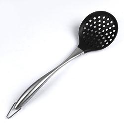 Dana Carrie Stainless Steel Kitchenware kitchen spatula 304 stainless steel silicone kitchen utensils heat resistant silicone spatula non-stick inner pot, black fishing spoon