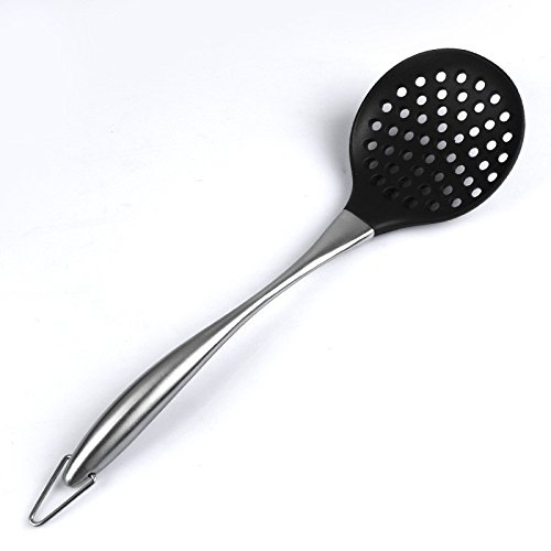Dana Carrie Stainless Steel Kitchenware kitchen spatula 304 stainless steel silicone kitchen utensils heat resistant silicone spatula non-stick inner pot, black fishing spoon