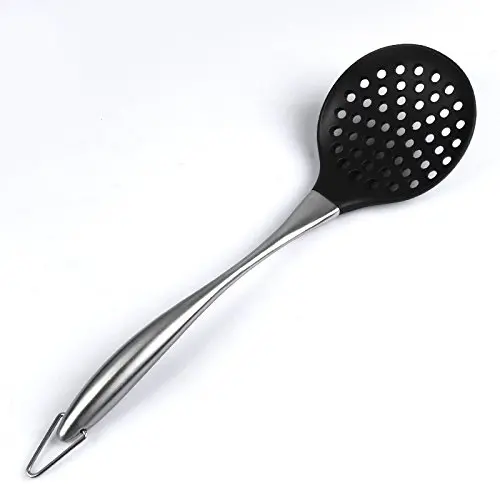 Dana Carrie Stainless Steel Kitchenware kitchen spatula 304 stainless steel silicone kitchen utensils heat resistant silicone spatula non-stick inner pot, black fishing spoon