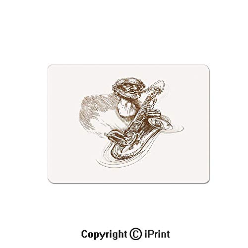 Gaming Mouse Pads, Vintage Style Painting Print of Old Native Jazz Man Solo Rocking with Saxophone Non Slip Rubber Mousepad,7.1x8.7 inch,Brown White Red