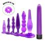 Mayli 7Pcs Beginner Anales Trainer Kits Silicone Beginner Starter Set Toys with T-bar Base, Purple Large Vibrant Toy for Women, 1 Free Ring