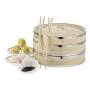 VonShef Premium 2 Tier Bamboo Steamer with Stainless Steel Banding Includes 2 Pairs of Chopsticks and 50 Wax Steamer Liners, Perfect For Steaming Dim Sum Dumplings Buns Vegetables Fish Rice, 10 Inches