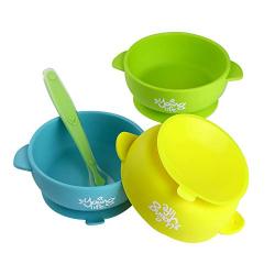 Silicone Baby Bowl (Pack of 3) & 1 Soft Spoon ? Spill Proof Feeding Bowl with Suction Cup Base ? BPA Free & Nontoxic Snack Container for Toddlers ? Perfect Baby Shower Gift Set