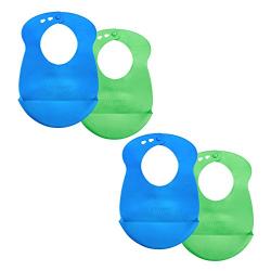 Tommee Tippee Roll n Go Baby Pouch Drip Catcher Baby Bib, 7+ Months - Blue and Green, 4 Pack