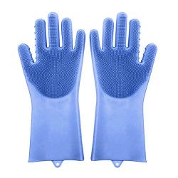 Everymony Home Kitchenware Silicone Cleaning Dish Heat Reusable Silicone Gloves (Blue)