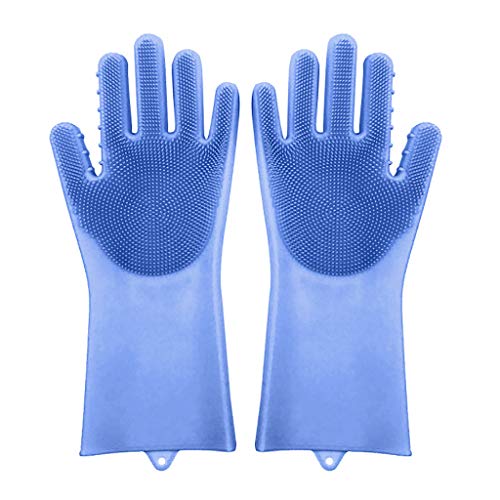 Everymony Home Kitchenware Silicone Cleaning Dish Heat Reusable Silicone Gloves (Blue)