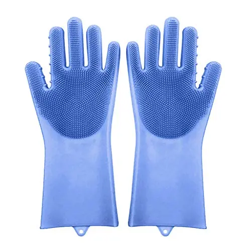 Everymony Home Kitchenware Silicone Cleaning Dish Heat Reusable Silicone Gloves (Blue)