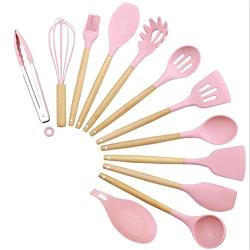 HUShjsd Silicone Kitchenware Set 11 Piece Set, Food Grade Kitchen Tool Set, Nonstick Cooking Shovel，spatulas Silicone Heat Resistant， Pink