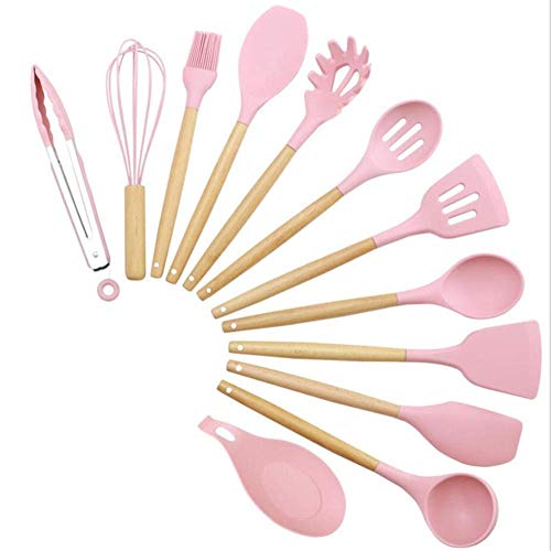 HUShjsd Silicone Kitchenware Set 11 Piece Set, Food Grade Kitchen Tool Set, Nonstick Cooking Shovel，spatulas Silicone Heat Resistant， Pink