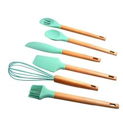 Rusily Silicone Cooking Utensils Set Kitchen Utensil Set Of 6Pcs Wooden Cookin Kitchenware Set Nonstick Kitchen Cooking Spoon Shovel