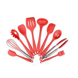 JunbosiKitchenware Silicone Kitchenware Set 10 Piece Set Silicone Scraper Oil Brush Food Clip Cooking Shovel Spoon,Red