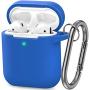 AirPods Case, Silicone Cover with U Shape Carabiner,360°Protective,Dust-Proof,Super Skin Silicone Compatible with Apple AirPods 1st/2nd (Blue)