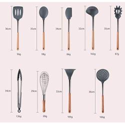 9-Piece Set of Kitchen Wood Handle Silicone Cooker, Cooking Spoon Shovel Set, Non-Stick Silicone and Heat-Resistant Wooden Handle Utensils, Chefs Kitchenware Set, 9-piece set