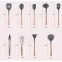 9-Piece Set of Kitchen Wood Handle Silicone Cooker, Cooking Spoon Shovel Set, Non-Stick Silicone and Heat-Resistant Wooden Handle Utensils, Chefs Kitchenware Set, 9-piece set