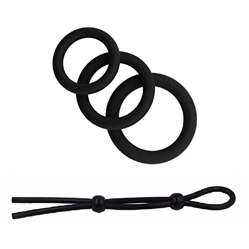 FeiGu 3 Silicone Cockring Set + 1 Adjustable Penis Tie Ball Ring for Men Erection Enhancing Male Adult Sex Toy