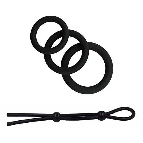 FeiGu 3 Silicone Cockring Set + 1 Adjustable Penis Tie Ball Ring for Men Erection Enhancing Male Adult Sex Toy
