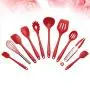 10 Pcs Nonstick Cookware Set Multifunction Silicone Kitchenware Suit Egg Scraper Spoon Spatula Brush Kitchen Tools (Red)