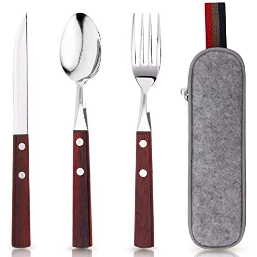 PREMIUM QUALITY Stainless Steel Travel Utensils with Case, Healthy & Eco-Friendly 3pc Full Size Fork, Spoon,Knife Cutlery Ideal for Travel, Portable Utensils Set with Case, Reusable utensils with case