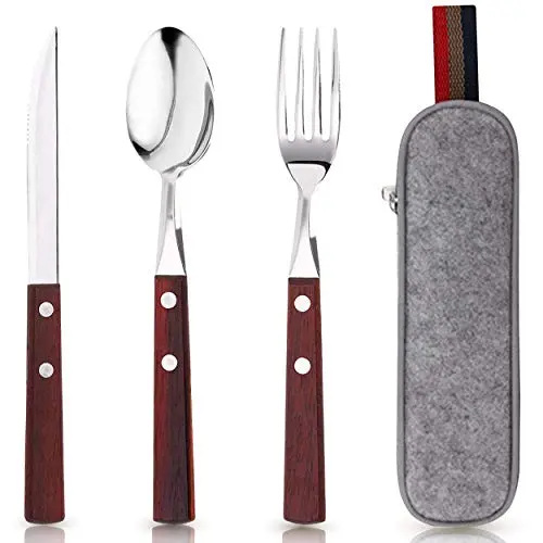 PREMIUM QUALITY Stainless Steel Travel Utensils with Case, Healthy & Eco-Friendly 3pc Full Size Fork, Spoon,Knife Cutlery Ideal for Travel, Portable Utensils Set with Case, Reusable utensils with case